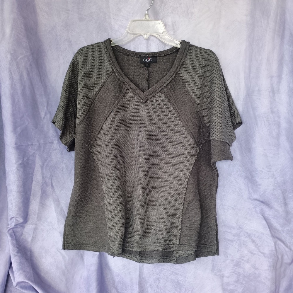 GiGiO USA Waffle Knit Color Block Short Sleeve Top